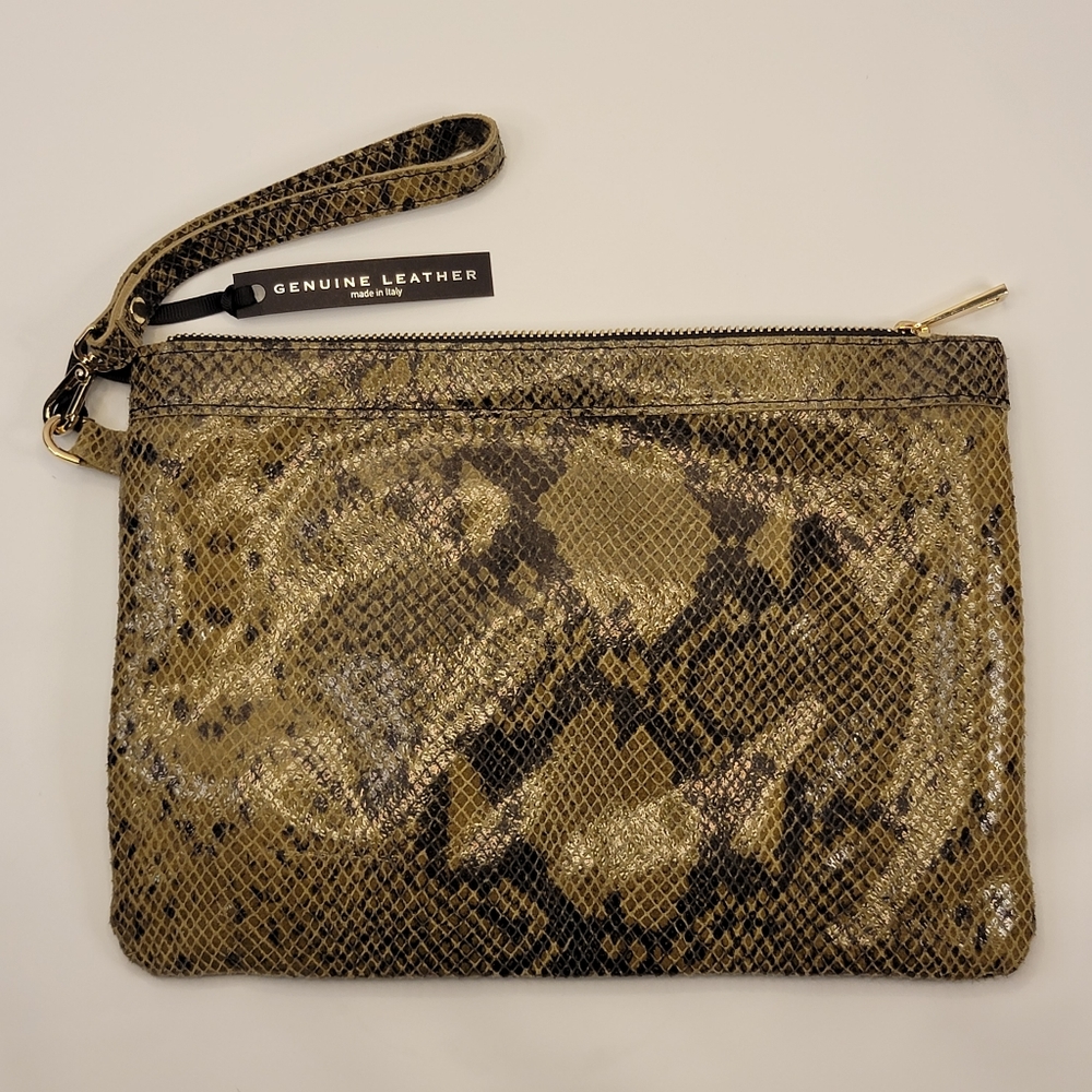Laura Di Maggio Leather Python Embossed  Clutch Purse with Dust Bag, NWT